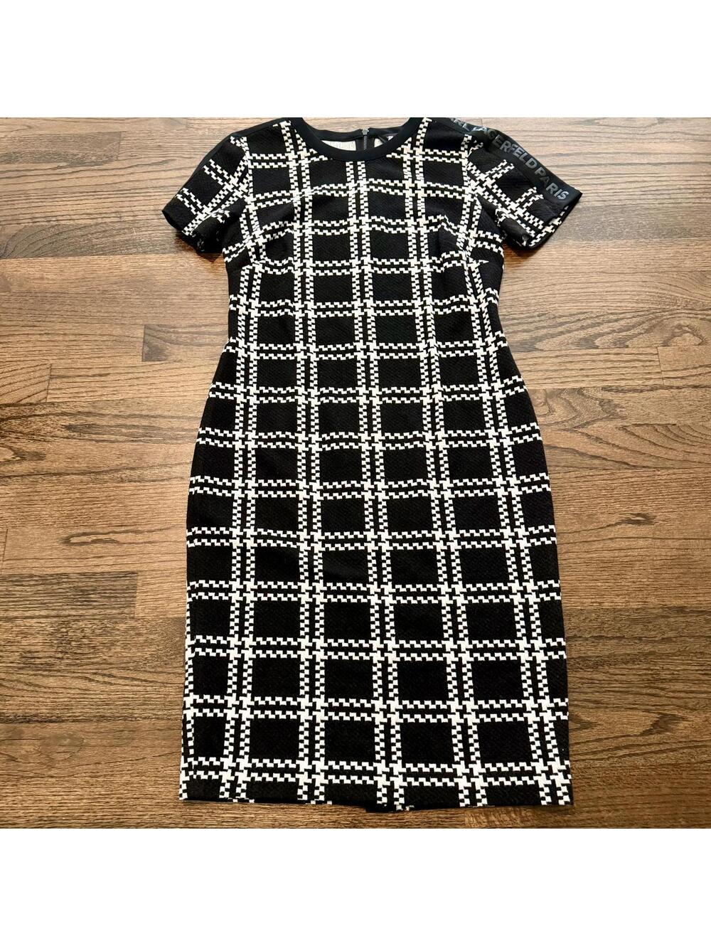 KARL LAGERFELD Paris Black/White Plaid Sheath Dress Size 4